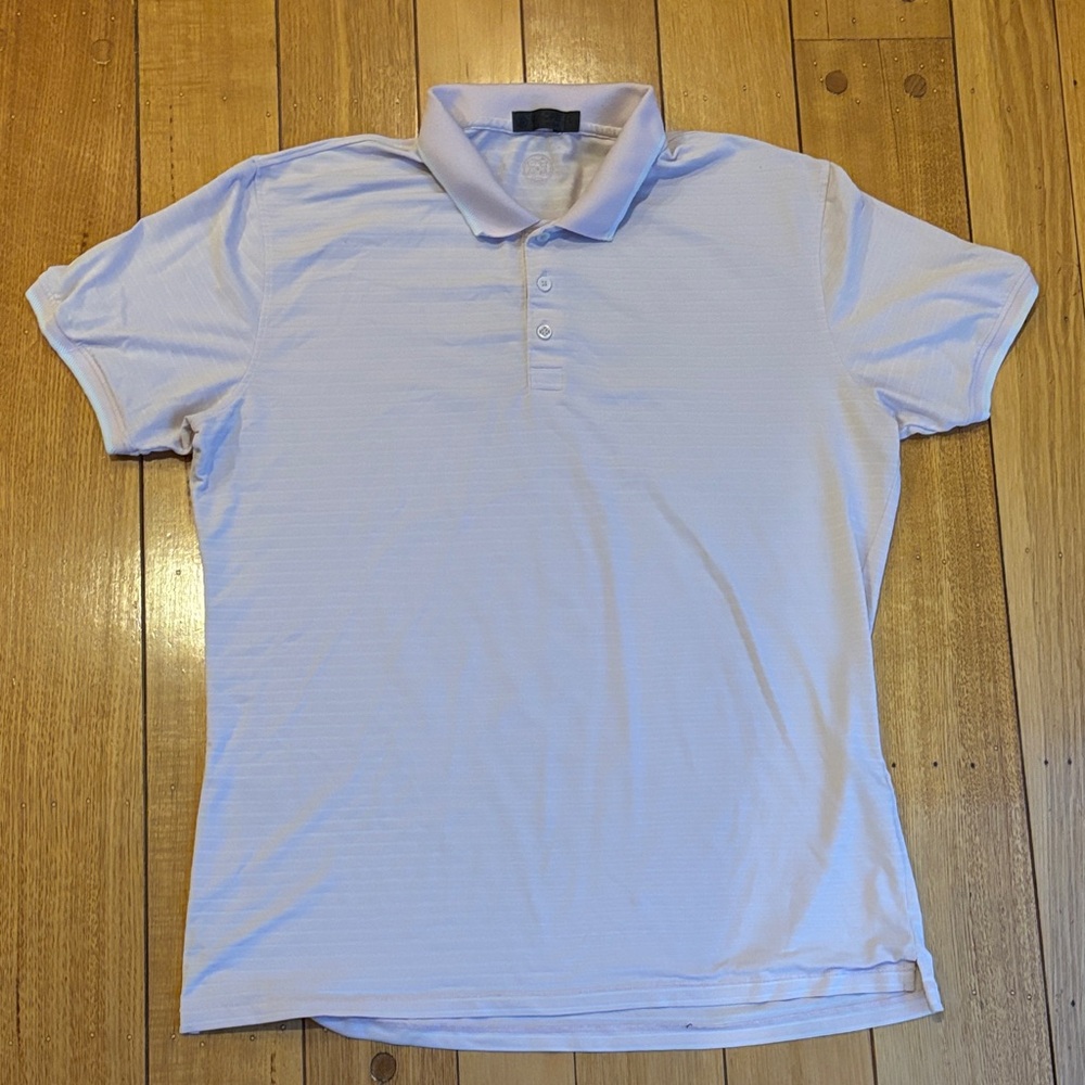 G/Fore polo shirt size L pink and white stripe short sleeved